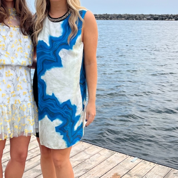 3.1 Phillip Lim Silk Dress with Chain Neckline - Blue/White/Black, size 6 - Picture 2 of 5